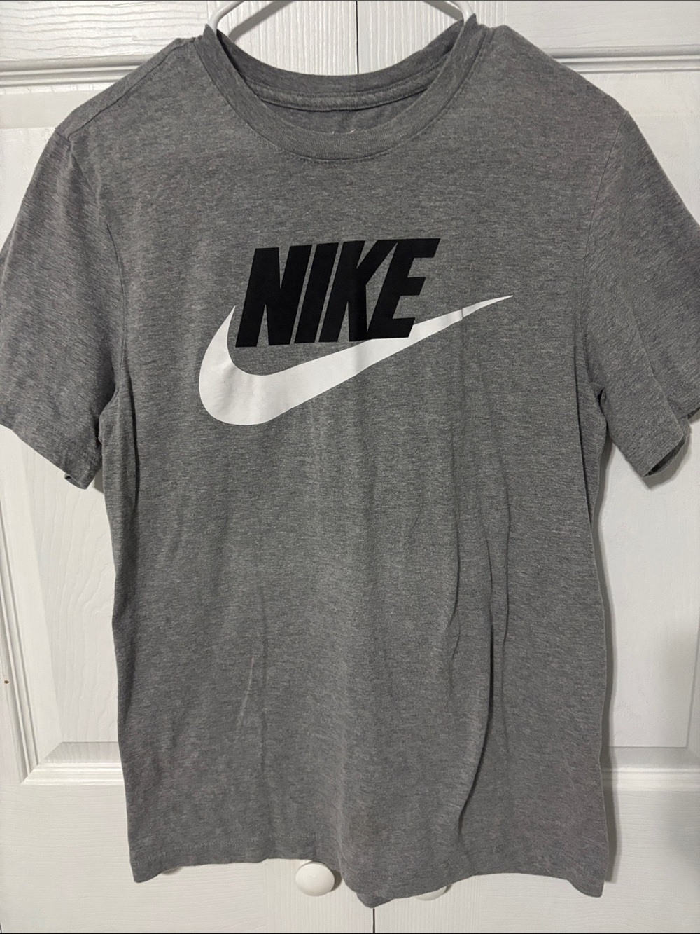 Nike Short-Sleeve Gray Tee with Black Logo and White Swoosh